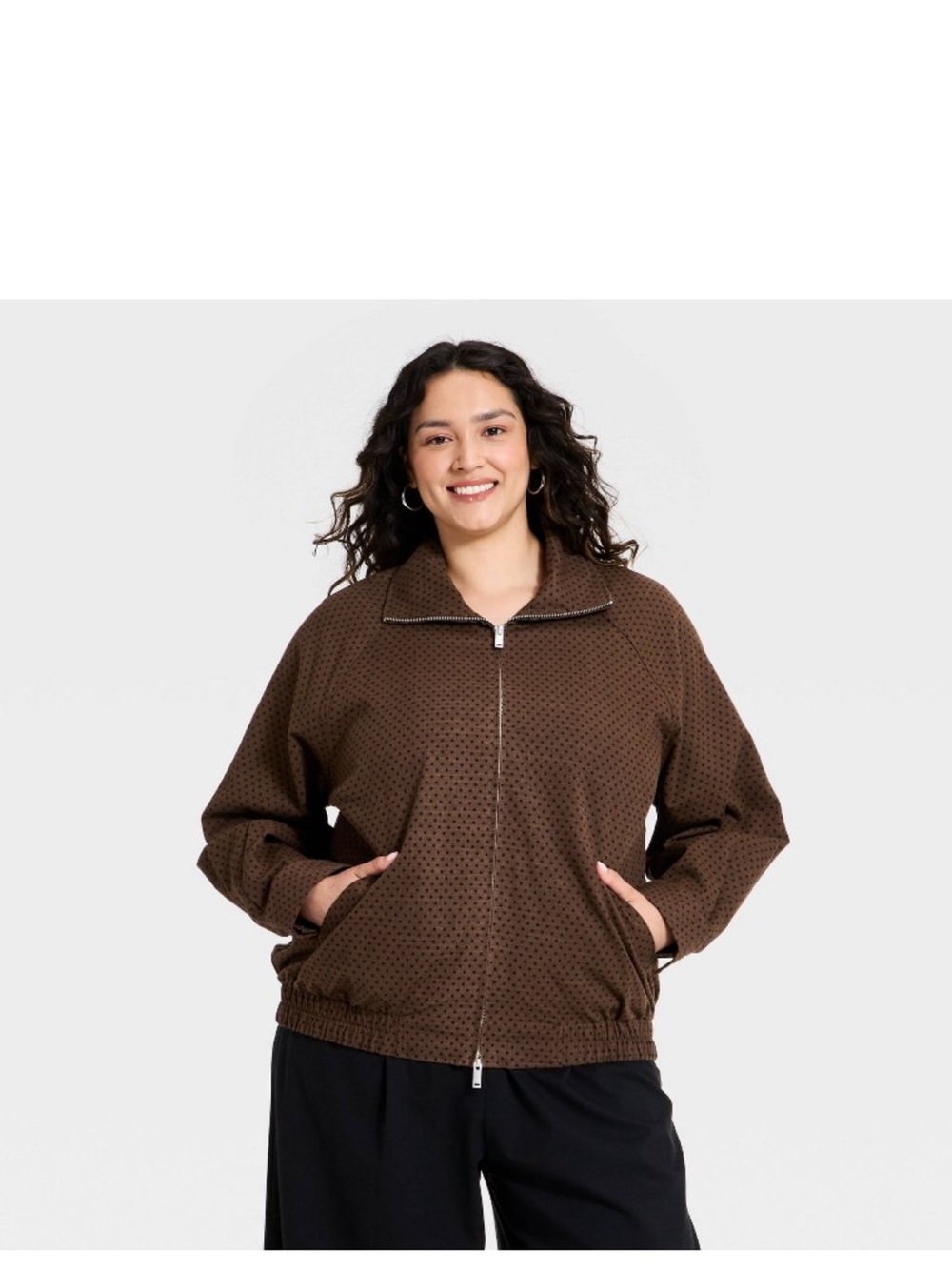 A New Day mock-neck full zip jacket brown with dots